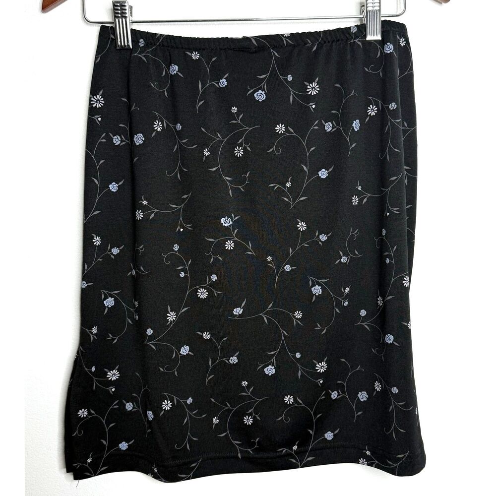 Vintage Y2K Pssst Black Dainty Floral Stretchy Elastic Waist Mini Skirt Sz M